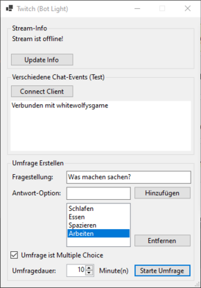 [Translate to English:] LiveStreamHelper - Twitch (Bot Light) - Control Center